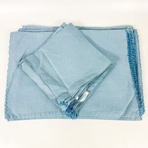 Pottery Barn Light Blue 100% Linen Beaded Placemats & Napkins Set Of 10